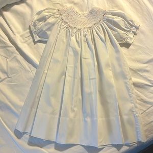 White smocked short sleeve dress